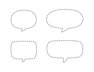 Geometric comic speech bubbles made of dotted dashed line set