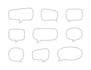 Geometric comic speech bubbles made of dotted dashed line set
