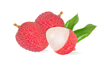 Fresh ripe lychee tropical fruit isolated on white background