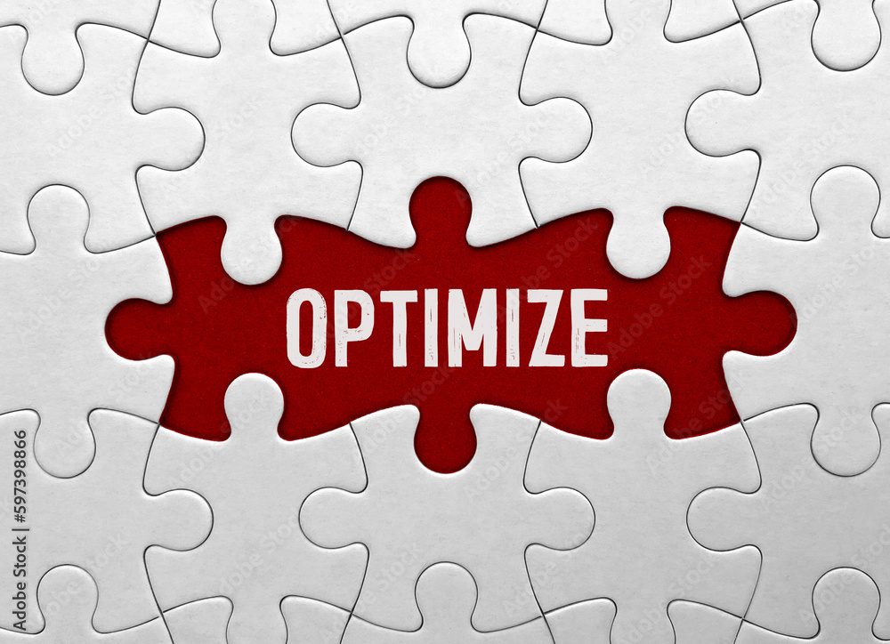 Poster word optimize on red puzzle background