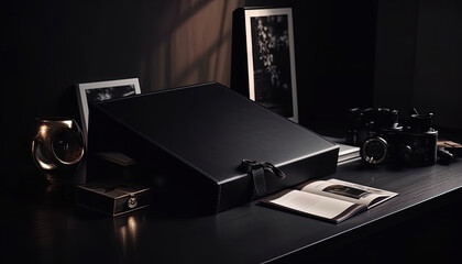 Elegant Album Cover Design with Deluxe Photo book on a luxury desk