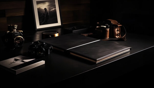 Elegant Album Cover Design with Deluxe Photo book on a luxury desk