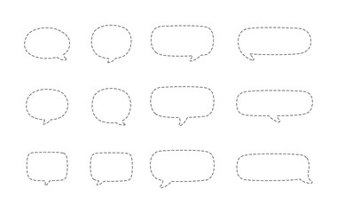 Obraz premium Geometric comic speech bubbles made of dotted dashed line set