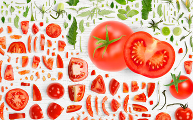 Fototapeta premium Red Tomato Slice and Leaf Collection