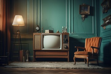Vintage tv retro room. Generate Ai