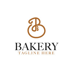 Letter B with wheat for bakery shop logo design