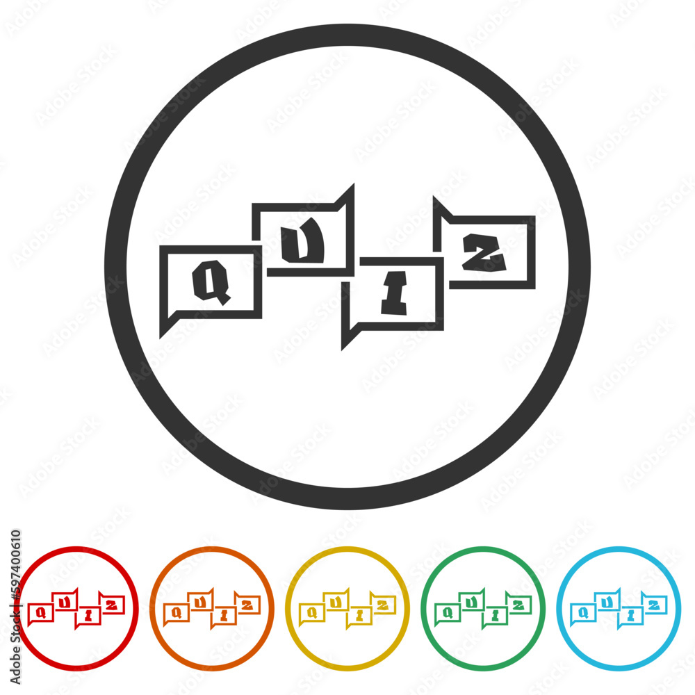 Poster quiz logo. set icons in color circle buttons