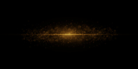 Golden particles flash abstract background with glowing gold dust bokeh. On a black background.