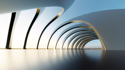 3d render of abstract futuristic architecture with empty concrete floor. - obrazy, fototapety, plakaty