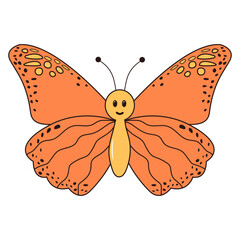 Groovy butterfly character. Retro hippie psychedelic clipart.