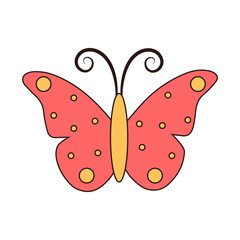 Groovy butterfly. Retro hippie psychedelic clipart.