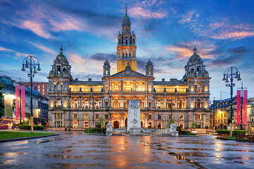 Scotland - City Council Building night view in George in Glasgow, United Kingdom