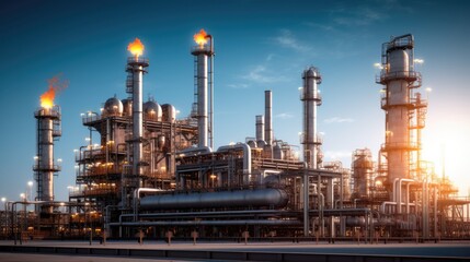  Impressive Oil Refinery, Industrial Complex, Advanced Processing Facility, Fossil Fuel Production, Energy Sector Powerhouse, Generative AI Illustration - obrazy, fototapety, plakaty