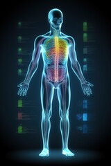 holographic representation of human body anatomy with indicators colorful xraY generative ai