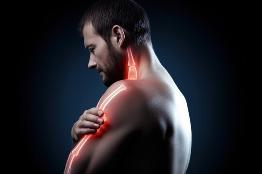 Man holding his shoulder with pain in the shoulder. Pain in the human body