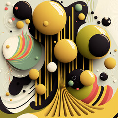 Abstract futuristic contemporary modern cosmic design in cartoon style with spheres, stripes and lines.