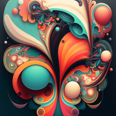 Oriental ornamental art background. Digital generated wallpaper design with flower paint brush line art.