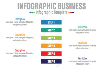 Infographic design template with numbers Six 6 Steps, Six 6 option for Presentation infographic, Timeline infographics, steps or processes. Vector illustration.