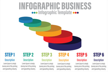 6 Steps and Six 6 Option Modern business infographic for company process with 3d colorful pie chart and flat icons. Easy to use for your website or presentation.
