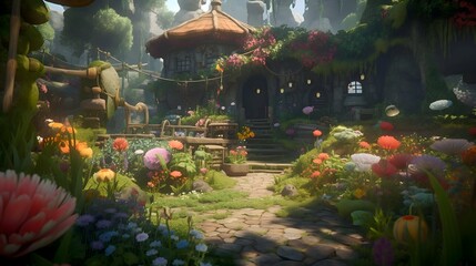 Fototapeta premium A magical garden with talking flowers and plants