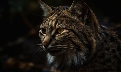 close up photo of Geoffroy’s cat on black background. Generative AI