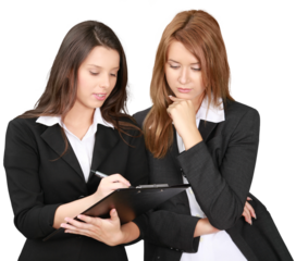 Young cute women working together isolated on white background