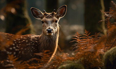 close up photo of fallow deer (Dama dama) in its natural habitat. Generative AI