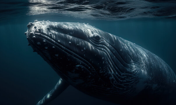photo of gray whale in ocean waters. Generative AI
