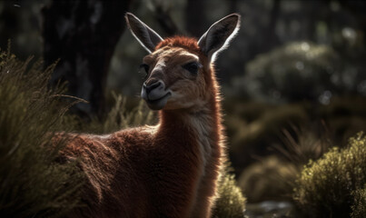 Fototapeta premium photo of guanaco (Lama guanicoe) in its natural habitat. Generative AI