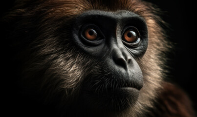 close up photo of gibbon on black background. Generative AI