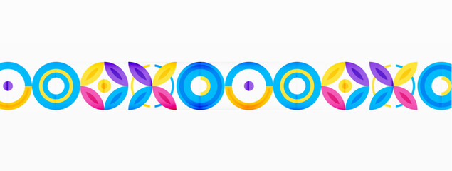 Abstract background - minimalist circles and round elements composition with varying sizes circles and other geometric shapes. The elements are arranged symmetrically in a grid-like pattern