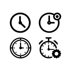 Clock icon. Set of Clock and gear icon isolated on white. Repair symbol