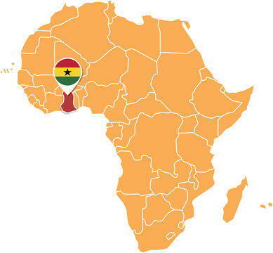 Ghana map in Africa, Ghana location and flags.
