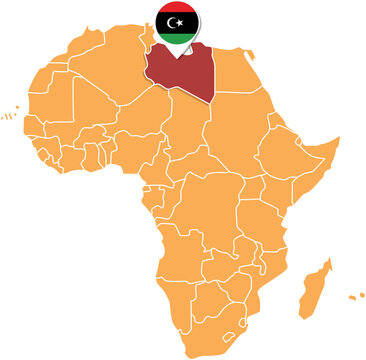 Libya map in Africa, Libya location and flags.