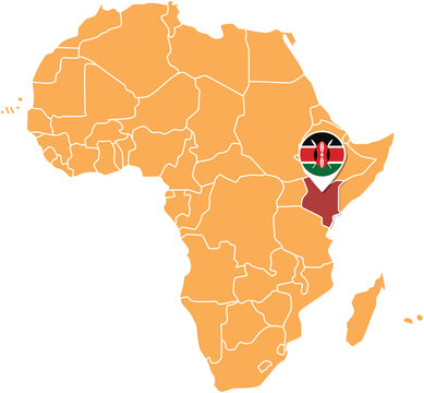 Kenya map in Africa, Kenya location and flags.
