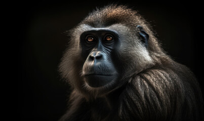 Fototapeta premium photo of gelada on black background. Generative AI