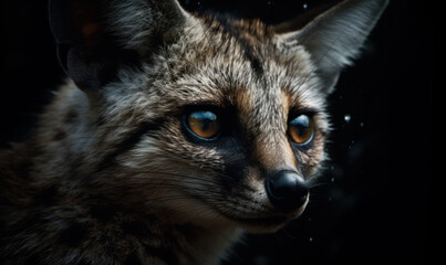 close up photo of genet (mammal) on black background. Generative AI