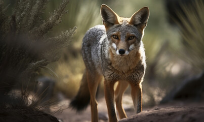 Obraz premium photo of gray fox in its natural habitat. Generative AI