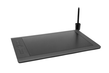 Graphic tablet with pen for illustrators and designers, isolated on white background