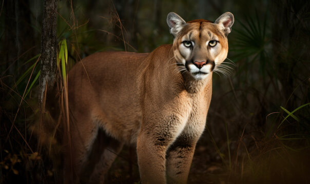 photo of Florida panther in its natural habitat. Generative AI