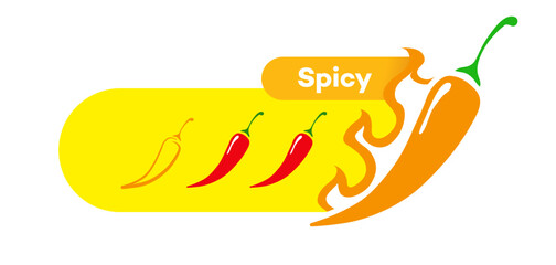 Spicy chili level label isolated on background. Pepper sauce with fire flame. Vector Illustration 10 eps