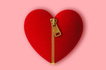Heart with zipper on pin background - Love concept