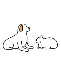 伏せている犬と猫　横向き