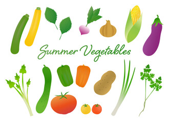 グラデーションカラーがきれいな夏野菜のイラストセット