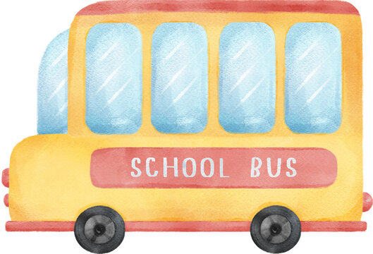 cute watercolor yellow school bus back to school hand painting illustration