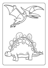 dinosaur coloring page book for children girl kids with cute t rex brontosaurus cartoon vector illustration printable theme © Mietsaq