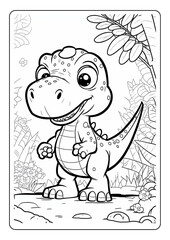 Fototapeta premium dinosaur coloring page book for children girl kids with cute t rex brontosaurus cartoon vector illustration printable theme