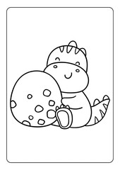 dinosaur coloring page book for children girl kids with cute t rex brontosaurus cartoon vector illustration printable theme