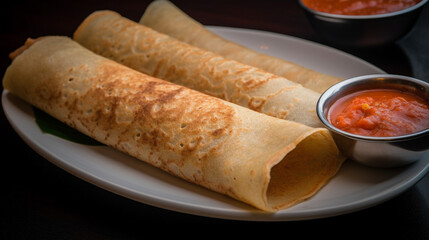 Dosas israeli thin and crispy crepe. Generative AI image