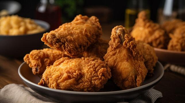 Fried chicken popular american food. Generative AI image